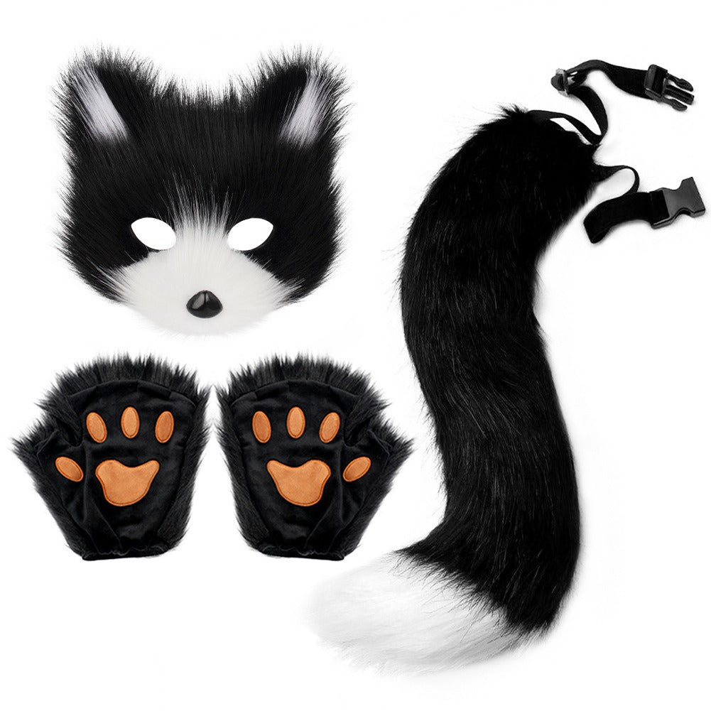 Halloween suit simulation fox mask gloves plush fox tail handmade animal tail cos prop accessories