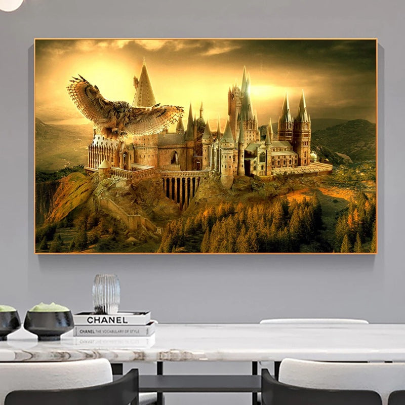 Harry Potter Hogwarts School of Witchcraft and Wizardry Castle Movie Poster Sofa Background Wall Decoration Frameless Canvas Painting