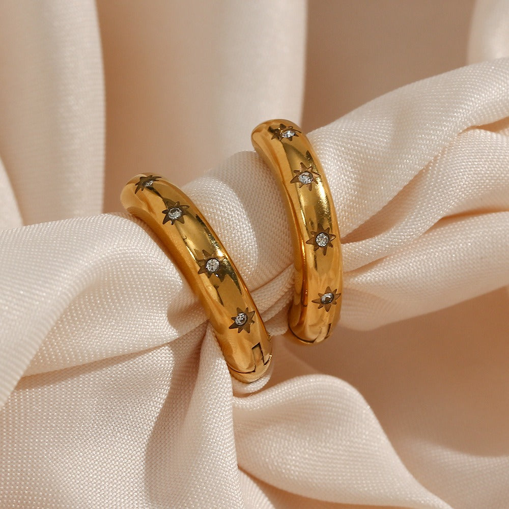 Small and niche light luxury cold wind shattered zirconium star moon earrings circle