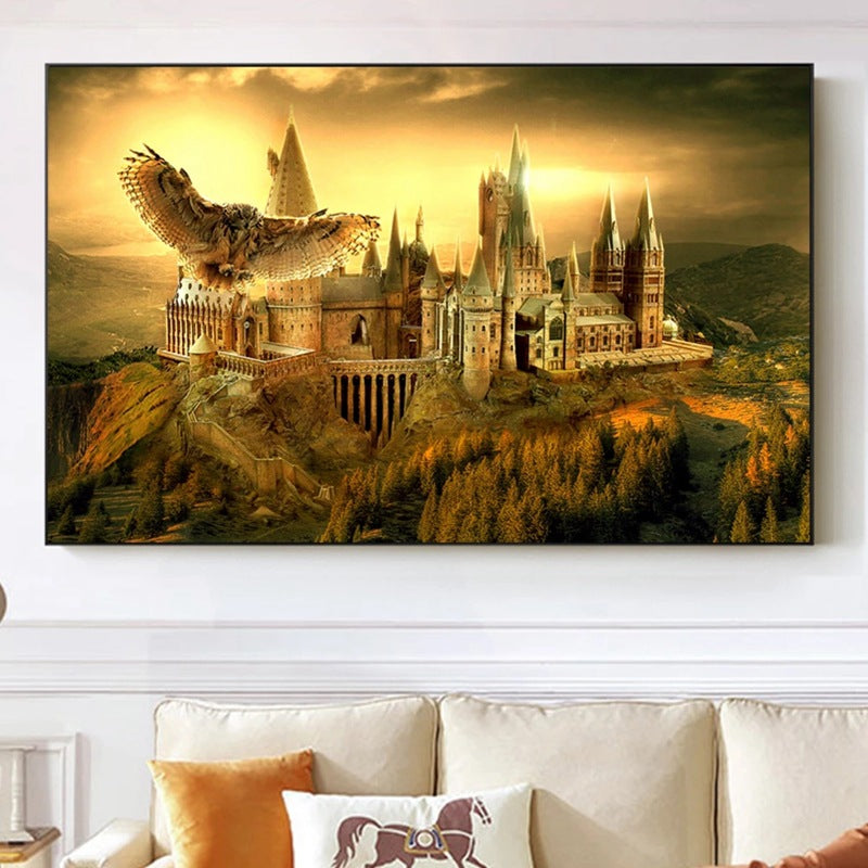 Harry Potter Hogwarts School of Witchcraft and Wizardry Castle Movie Poster Sofa Background Wall Decoration Frameless Canvas Painting