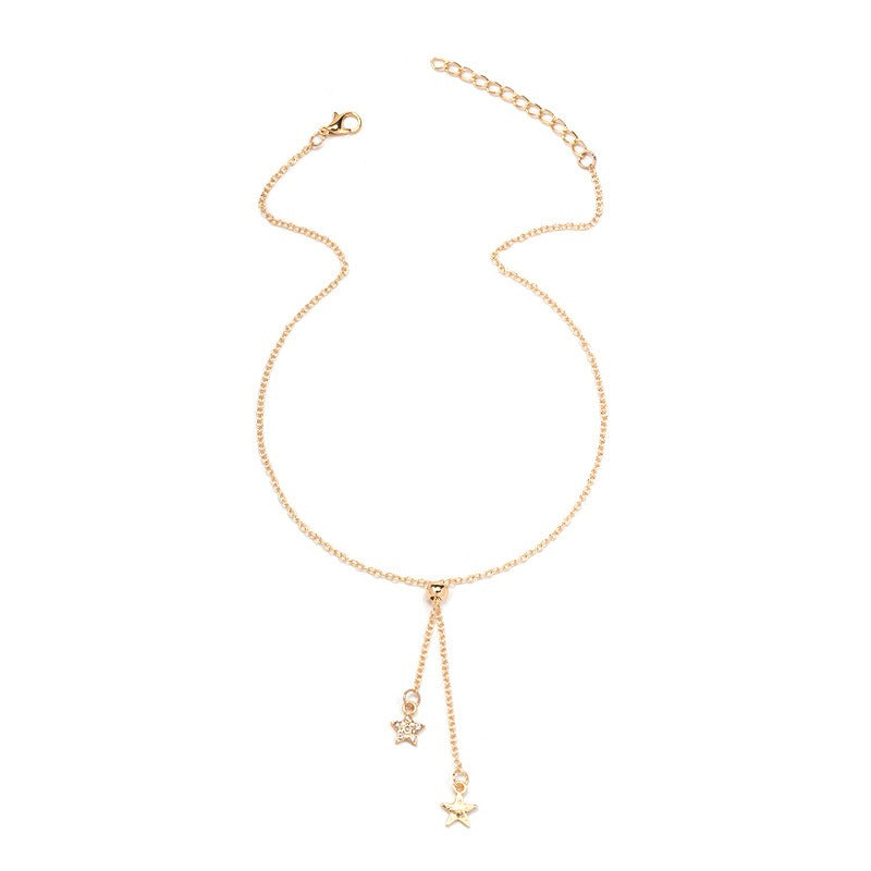 Fashionable and simple adjustable star pendant retro necklace clavicle chain for women