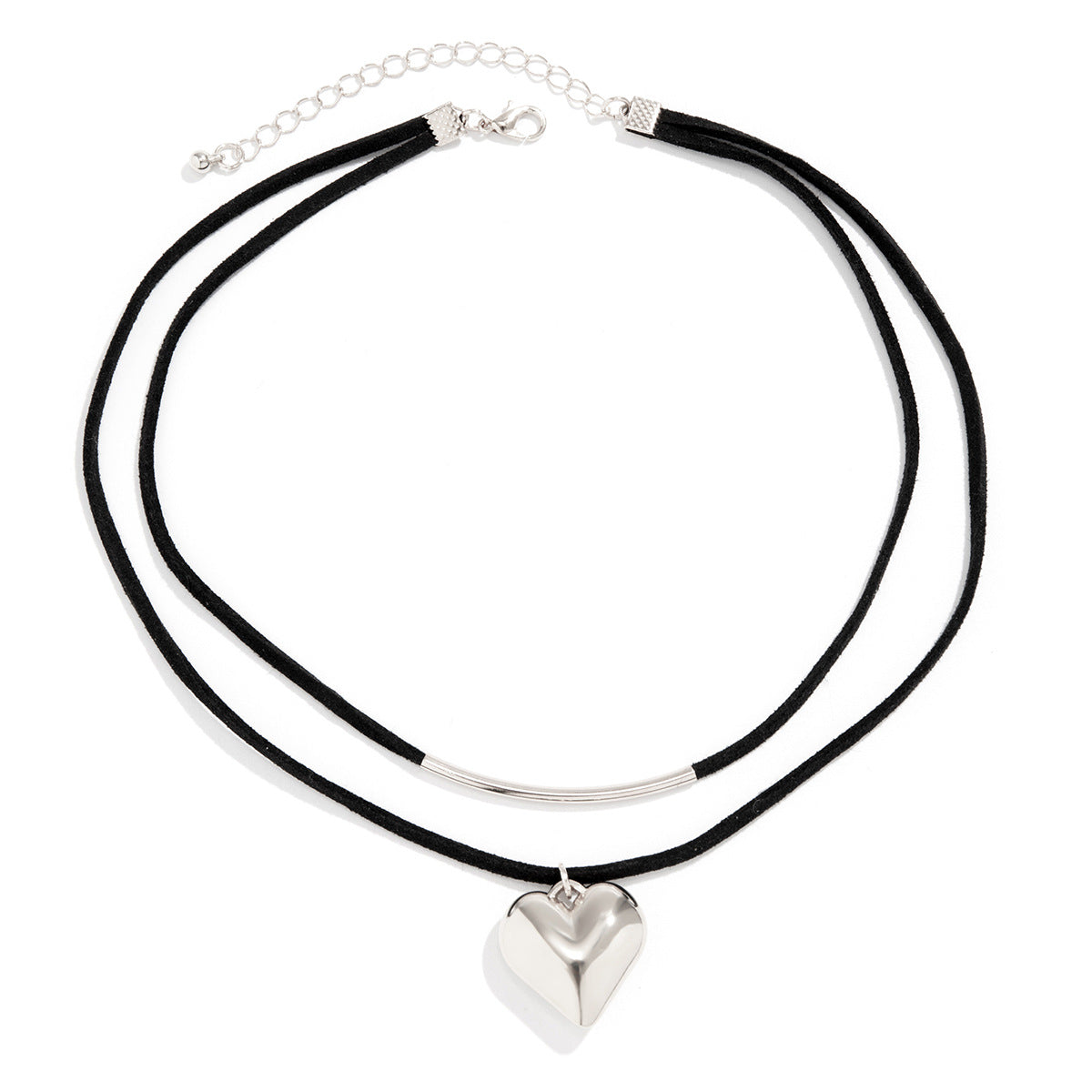 Black rope velvet geometric small heart necklace with simple curved tube heart Neck
