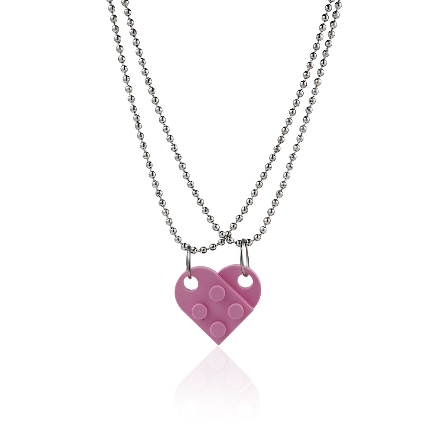 Couples Brick Heart Pendant Shaped Necklace for Friendship 2 Two Piece Jewelry Made with  Lego Elements Valentine's Day Gift