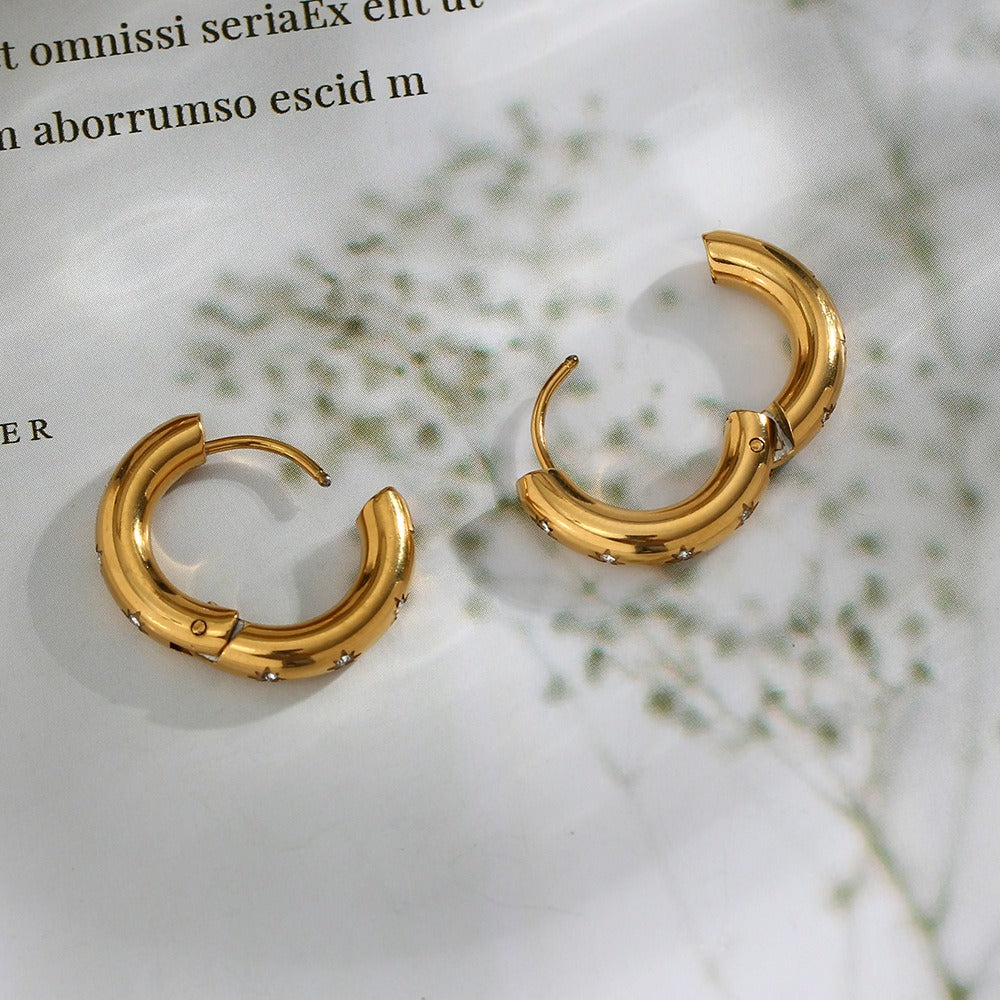 Small and niche light luxury cold wind shattered zirconium star moon earrings circle