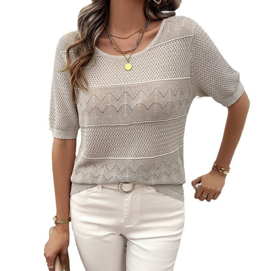 Spring/Summer Women's Style Round Neck Hollow Short Sweater