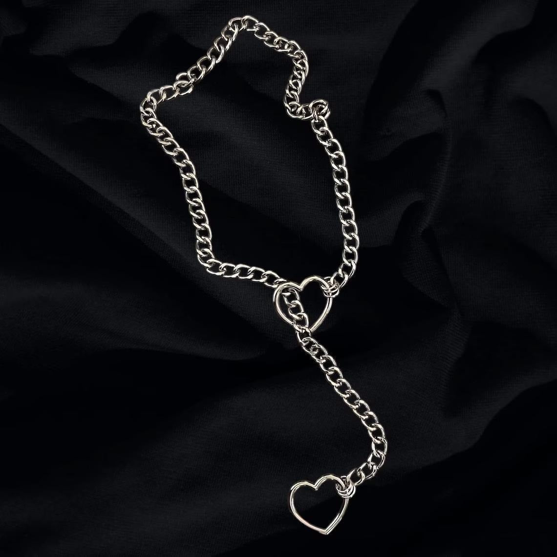 Retro punk metal chain necklace trendy hip-hop personality minimalist peach heart necklace