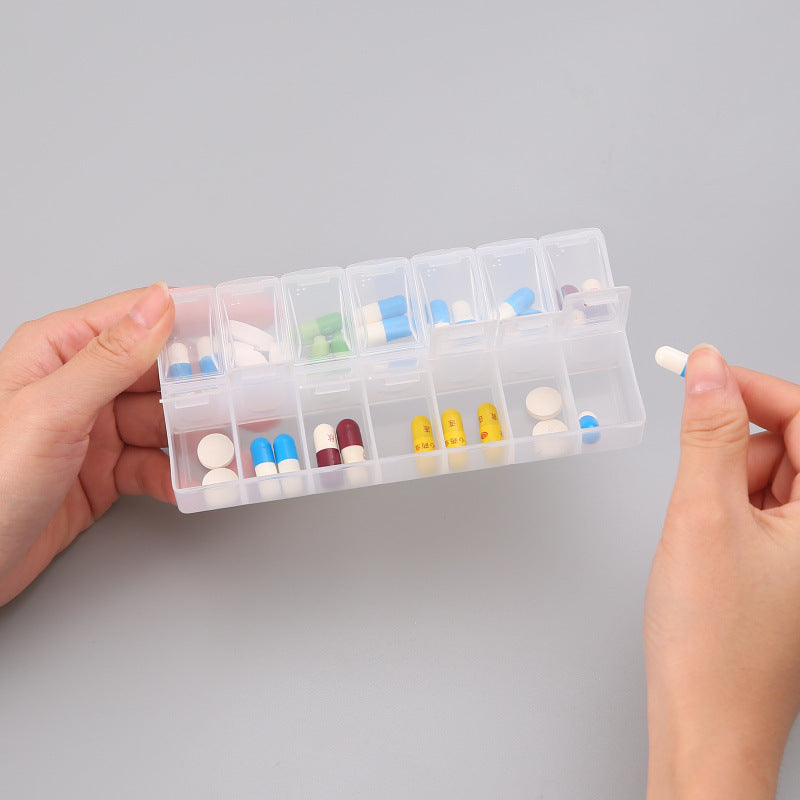 Weekly Portable Travel Pill Box Cases 7 Days Organizer 14 Grids Pills Container Storage Tablets Vitamins Medicine Fish Oils