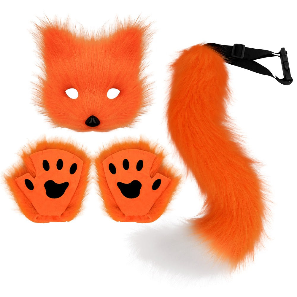 Halloween suit simulation fox mask gloves plush fox tail handmade animal tail cos prop accessories