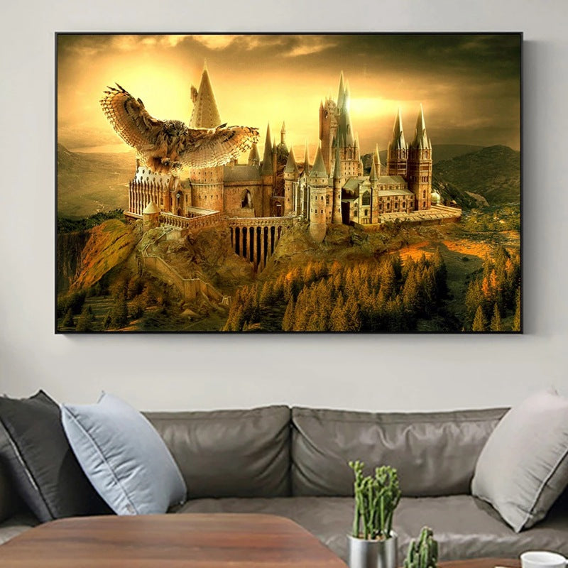 Harry Potter Hogwarts School of Witchcraft and Wizardry Castle Movie Poster Sofa Background Wall Decoration Frameless Canvas Painting