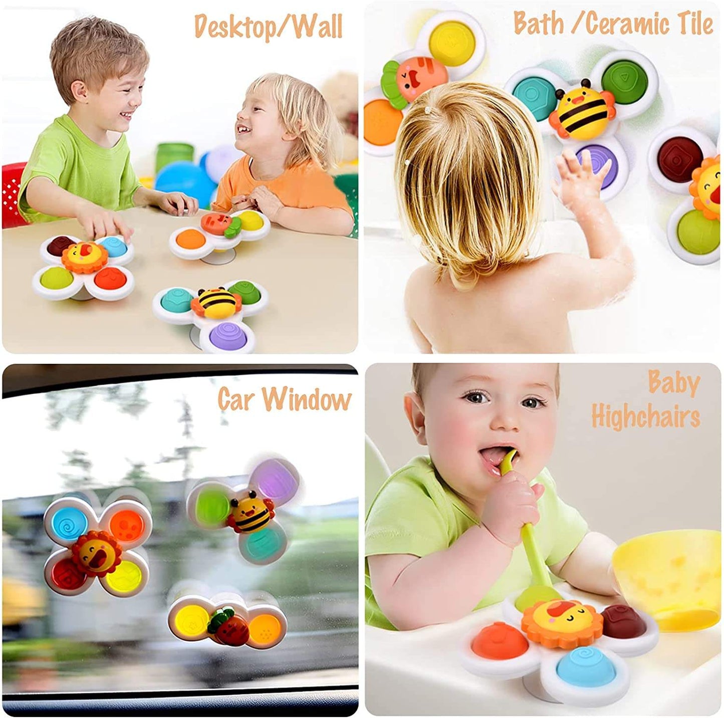 Baby suction cup rotating happy baby cartoon fingertips top gum bathroom shower rotating happy toy