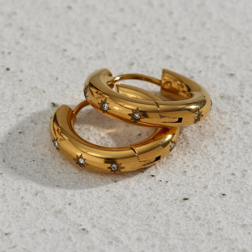 Small and niche light luxury cold wind shattered zirconium star moon earrings circle