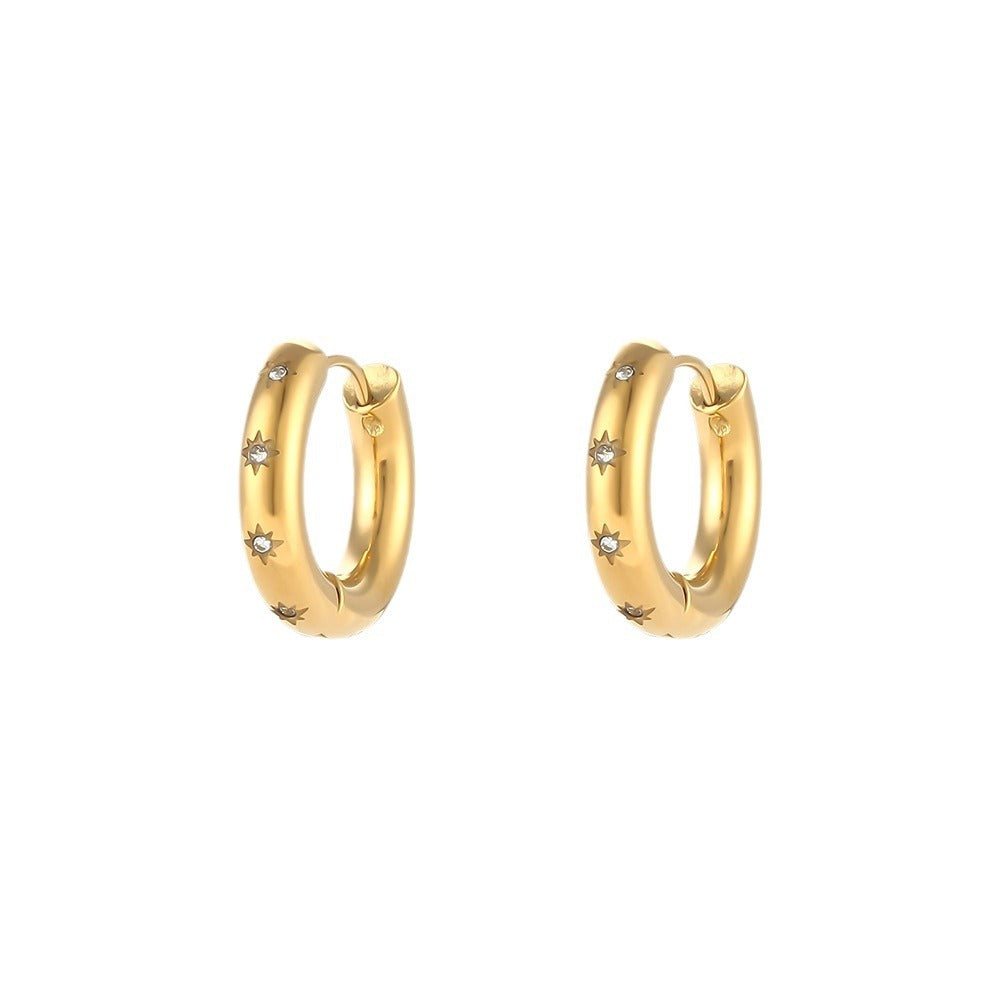 Small and niche light luxury cold wind shattered zirconium star moon earrings circle