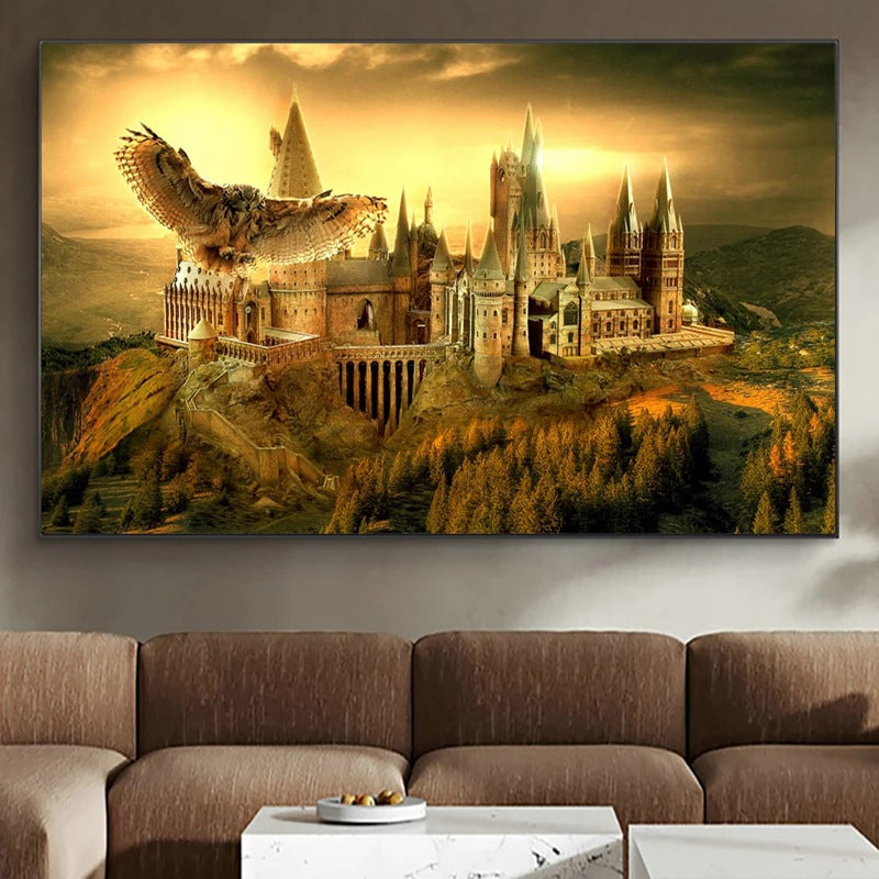 Harry Potter Hogwarts School of Witchcraft and Wizardry Castle Movie Poster Sofa Background Wall Decoration Frameless Canvas Painting