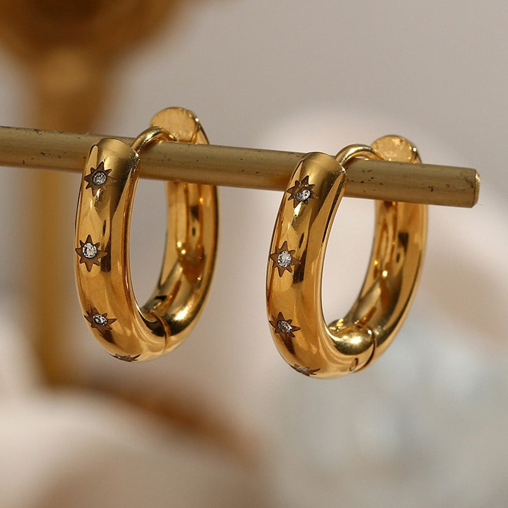 Small and niche light luxury cold wind shattered zirconium star moon earrings circle