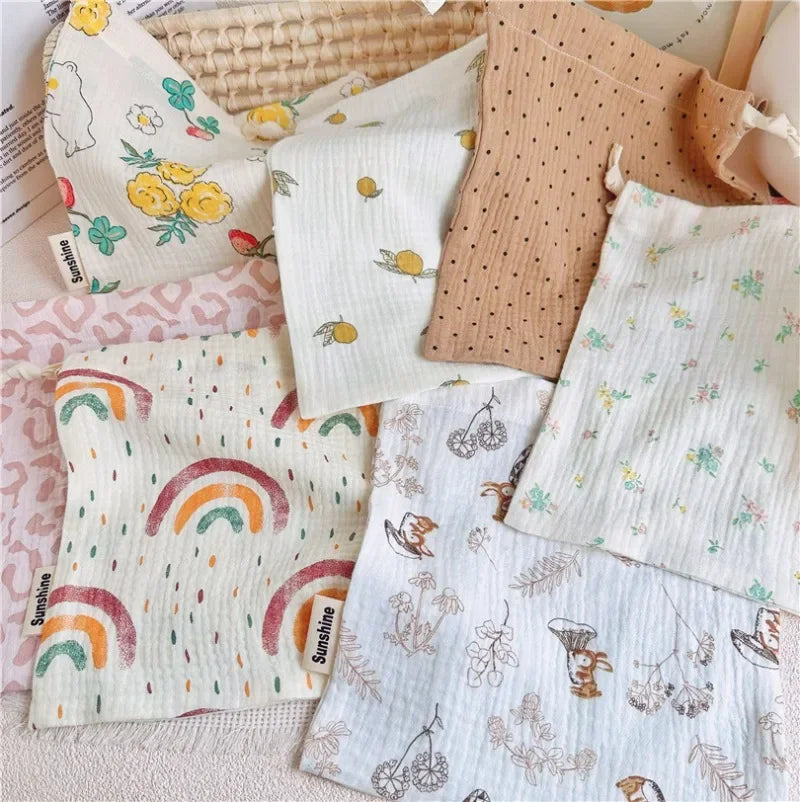 Natural Cotton Mommy Storage Bags Outdoor Baby Diaper Carrier Cute Sunshine Rainbow Printing Drawstring Pouches