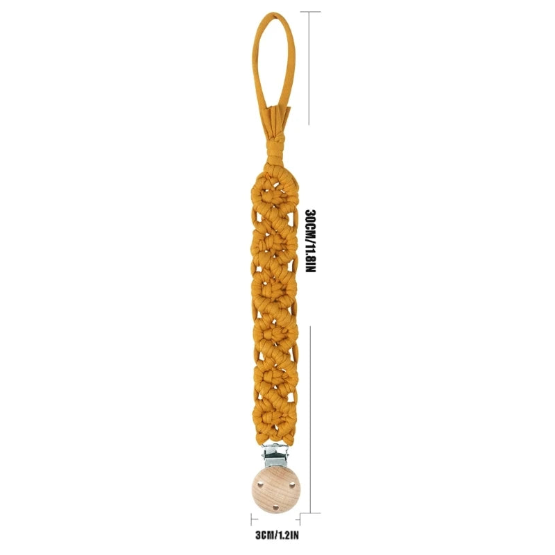 Vintage Crochet Baby Anti-drop Soother Pacifier Chain Nipple Dummy Holder Clips Woven Cotton Beech Wood Pacifier Clip
