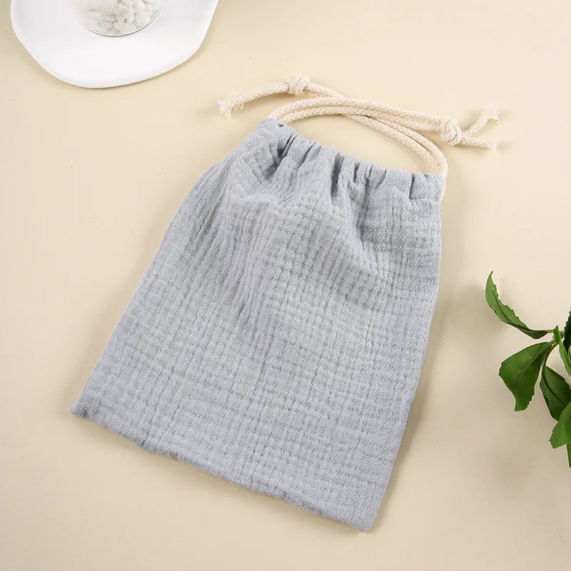 Double Layer Cotton Muslin Baby Bed Bag Solid Color Printing Storage Drawstring Pouch For Kids